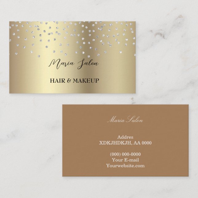Gold Glitzer Silber Aquarell Business Card Visitenkarte (Vorne/Hinten)