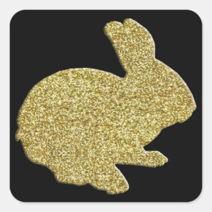 Gold Glitzer Silhouette Ostersonnenklammer Quadratischer Aufkleber