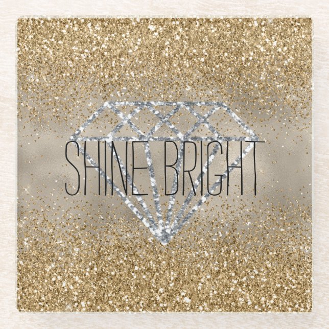 Gold Glitzer Silver Diamond Shine Bright Glasuntersetzer (Vorderseite)