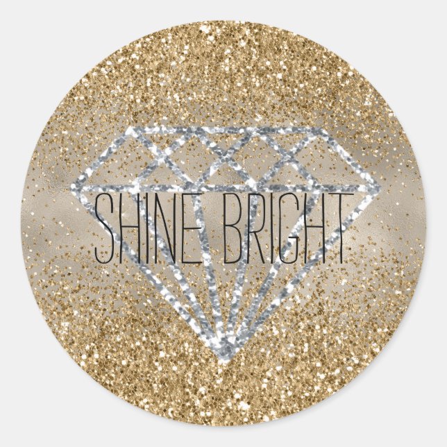 Gold Glitzer Silver Diamond Shine Bright Runder Aufkleber (Vorderseite)