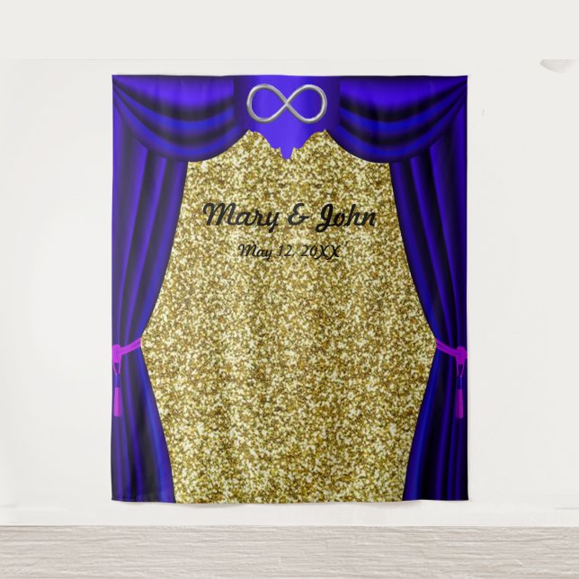 Gold Glitzer Silver Infinity Blue Vorhang Hintergr Wandteppich (Vorderseite)