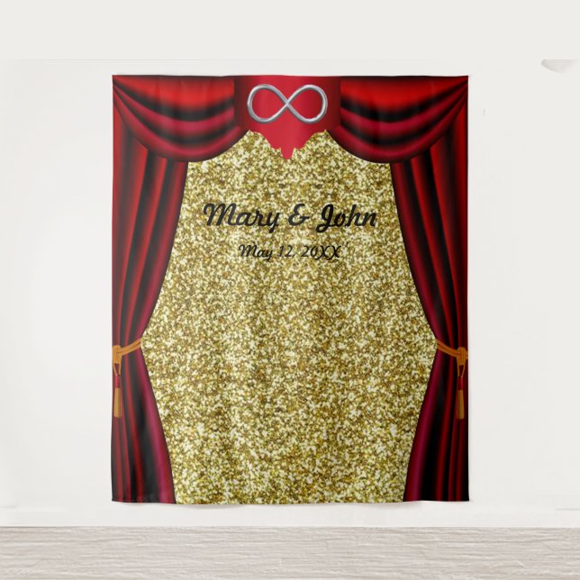 Gold Glitzer Silver Infinity Roter Vorhang Hinterg Wandteppich (Vorderseite)