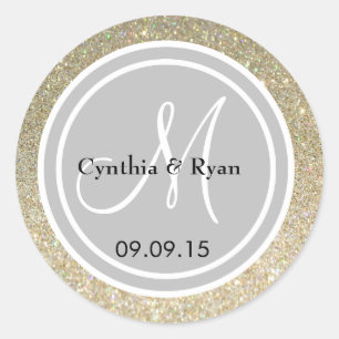 Gold Glitzer & Silver Wedding Monogram Siegel Runder Aufkleber