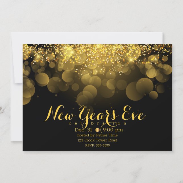 Gold Glitzer Silvester Einladung (Vorderseite)