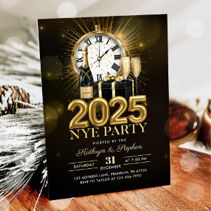 Gold Glitzer Silvester Party 2025 Einladung