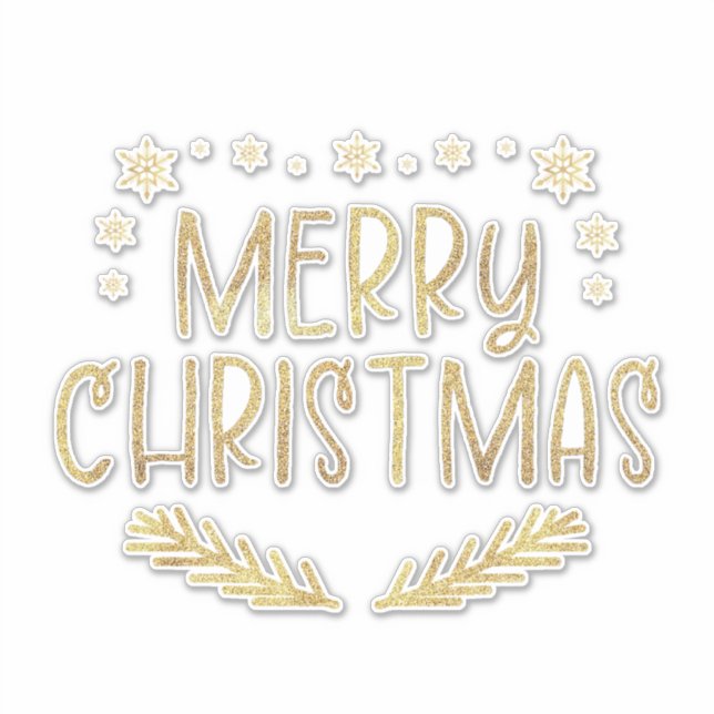 Gold Glitzer Snowflake Frohe Weihnachtsbaum Blätte Aufkleber (Vorderseite)