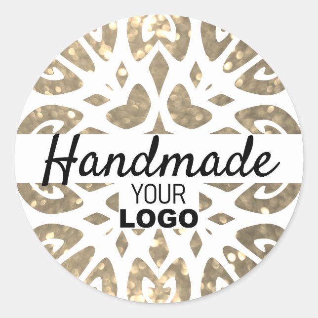 Gold Glitzer Snowflake Ornament Handmade Logo Runder Aufkleber (Vorderseite)