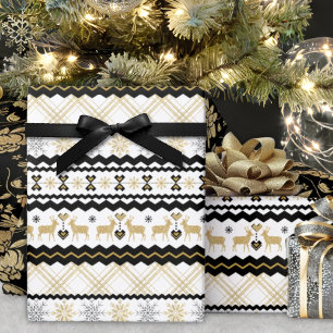 Gold Glitzer Snowflakes Schwarz-weißes nordisches  Geschenkpapier