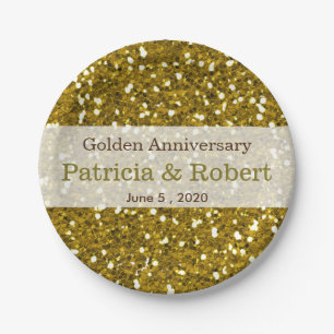 Gold Glitzer Sparkle 50. Hochzeitstag Pappteller
