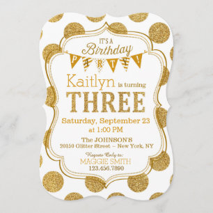 Gold Glitzer Sparkle Dritter Geburtstag Einladung