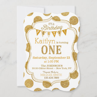 Gold Glitzer Sparkle Einladung zum ersten Geburtst