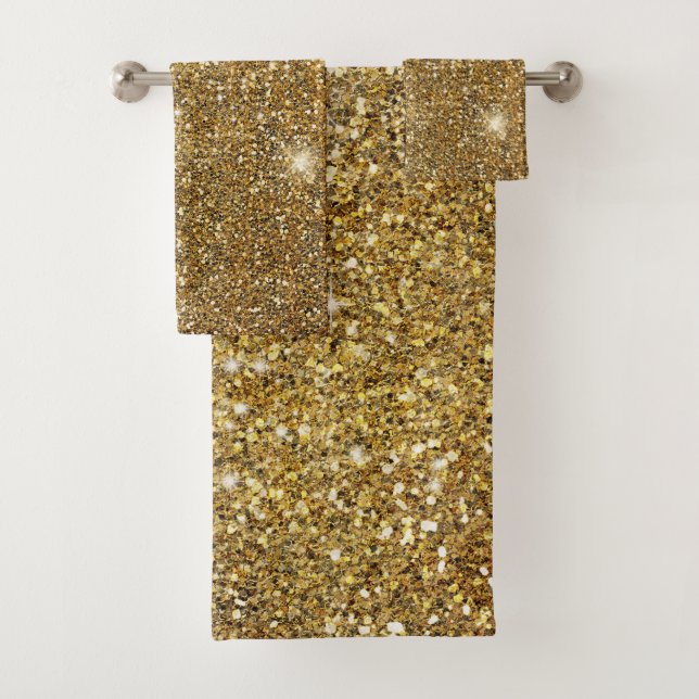 Gold Glitzer Sparkle Glitterie Funkelnd Hübsch Badhandtuch Set (Insitu)