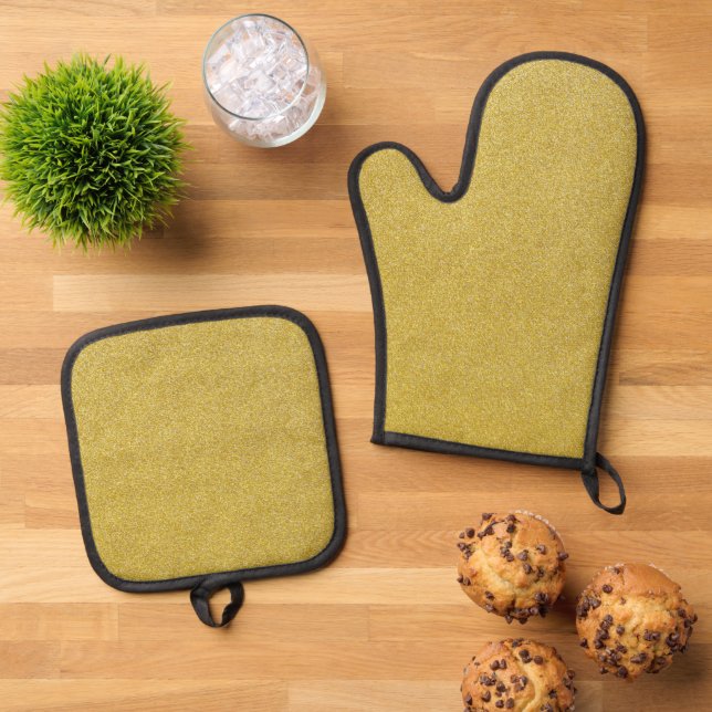 Gold Glitzer, Sparkle, Glitzer Hintergrund Ofenhandschuh & Topflappen-Set (Oben Unten)