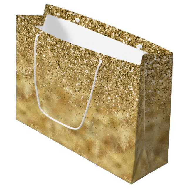 Gold Glitzer Sparkle            Große Geschenktüte (Vorderseite Schrägansicht)