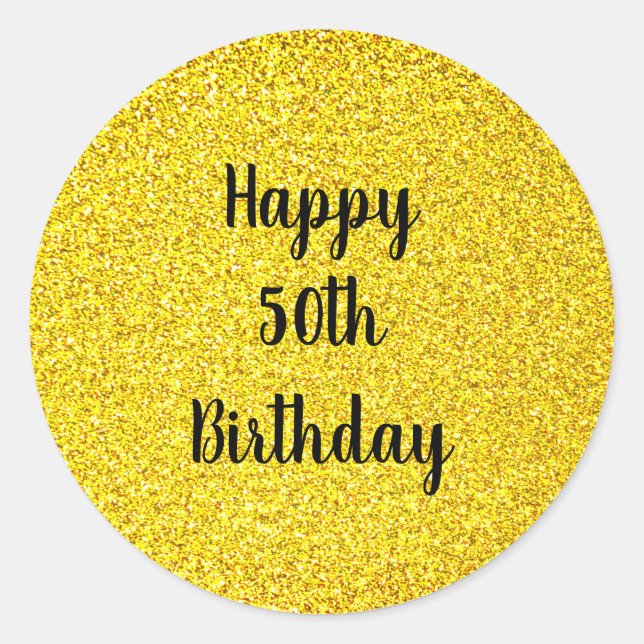 Gold Glitzer Sparkle Happy Custom Age 50 Geburtsta Runder Aufkleber (Vorderseite)