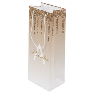 Gold Glitzer & Sparkle Luxus Monogram Geschenktüte Für Weinflaschen