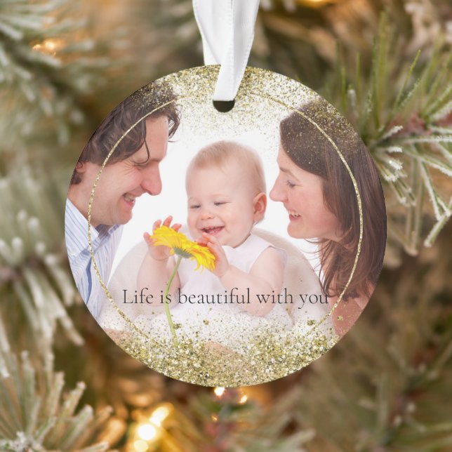 Gold Glitzer Sparkle Personalisiertes Foto Ornament (Baum)