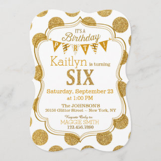 Gold Glitzer Sparkle Sechster Geburtstag Einladung
