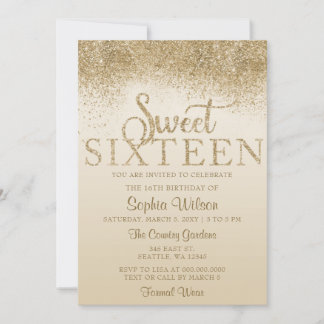 Gold Glitzer Sparkle Sweet 16 Geburtstag Einladung