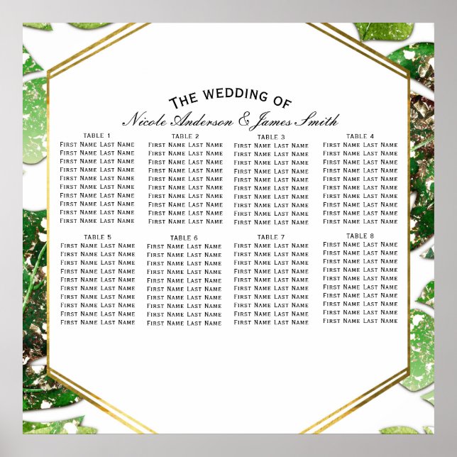 Gold Glitzer Sparkle Tropical Blätter Sitzplan Poster (Vorne)