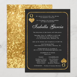 Gold-Glitzer-Spielkarte | Las Vegas Quinceañera Einladung