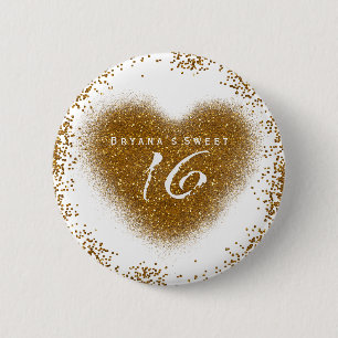 Gold Glitzer Spill Sweet 16 Geburtstagsparty Butto Button