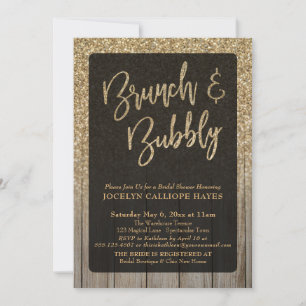 Gold Glitzer Stall Holz Brunch & Bubbly Einladung