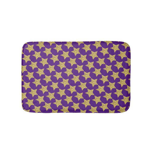 Gold Glitzer Stars Lila Badematte (Vorderseite)