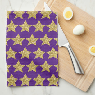 Gold Glitzer Stars Lila Geschirrtuch