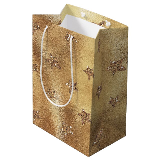 Gold Glitzer Stars Mittlere Geschenktüte (Rückseite Schrägansicht)