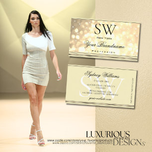 Gold Glitzer Stars Monogram Creme Golden Visitenkarte