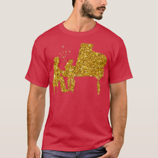 Gold Glitzer Stars Piano Player T-Shirt