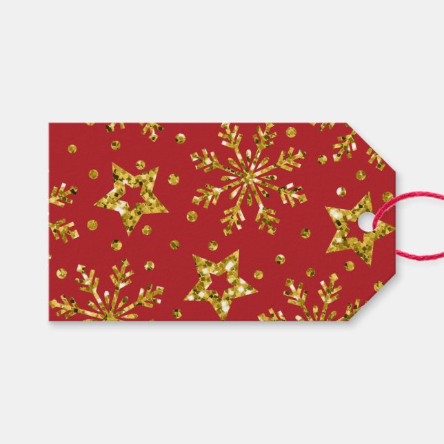 Gold Glitzer Stars & Schneeflocken Geschenkanhänger (Vorderseite (Horizontal))