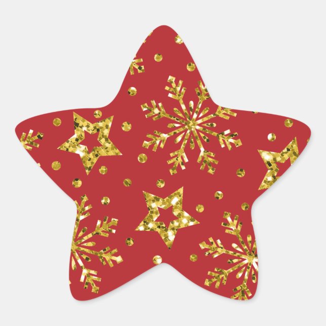 Gold Glitzer Stars & Schneeflocken Stern-Aufkleber (Vorderseite)