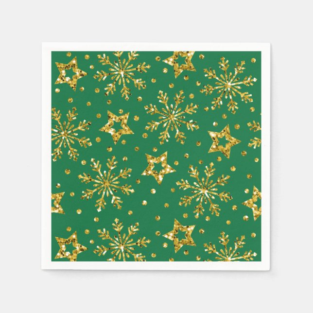 Gold Glitzer Stars & Snowflakes Neapel Serviette (Vorderseite)