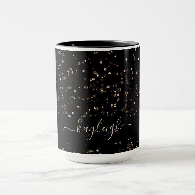 Gold Glitzer Staub auf schwarzer Tasse Personalisi (Zentrum)
