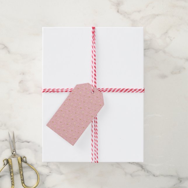 Gold-Glitzer-Sterne, rosa und goldfarben Geschenkanhänger (Mit Garn)