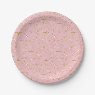 Gold-Glitzer-Sterne, rosa und goldfarben Pappteller