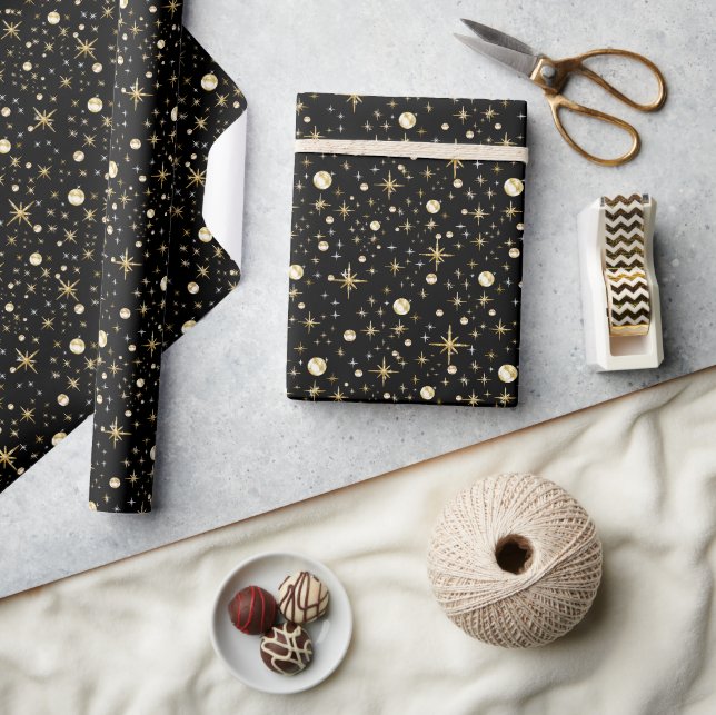 Gold-Glitzer-Sterne, schwarz und gold Geschenkpapier (Kunsthandwerk)