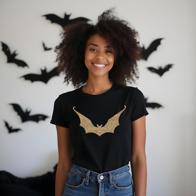Gold Glitzer Stilisierte Bat Halloween Tri-Blend Shirt (Gold Glitter Stylized Bat Halloween Tri-Blend Shirt)