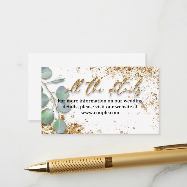 Gold Glitzer - stilvolle Hochzeitskarte Begleitkarte (Vorderseite/Rückseite Beispiel)