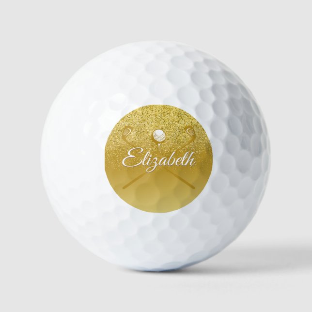 Gold Glitzer Stilvolle Skriptbezeichnung Golfball (Vorderseite)