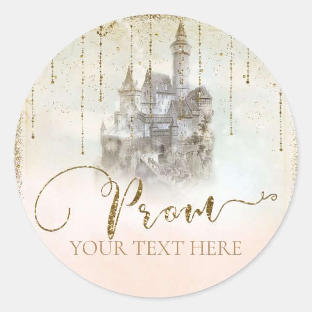 Gold Glitzer Storybook Burg Senior Prom Runder Aufkleber (Vorderseite)
