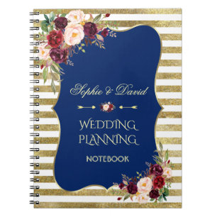 Gold Glitzer Stripes Blush Blues Hochzeitsplaner Notizblock