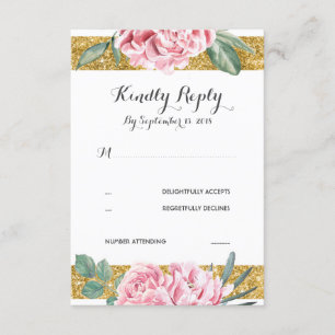 Gold Glitzer Stripes Rosa Blumenzange RSVP Karte