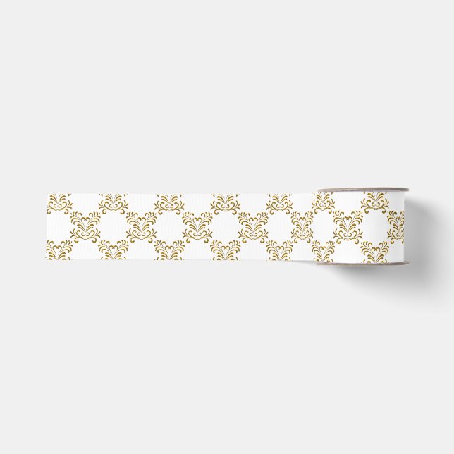 Gold Glitzer Style Hearts Wedding Pattern Ripsband (Vorderseite)