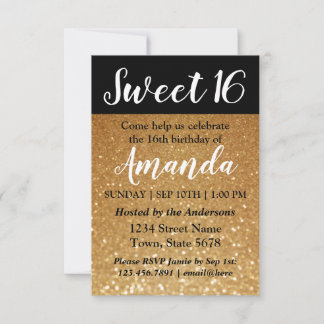 Gold Glitzer Sweet 16 Geburtstagsparty Einladung