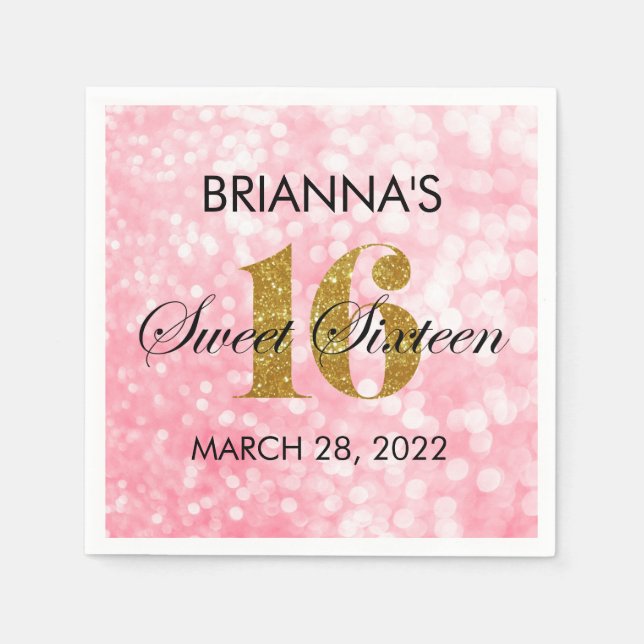 Gold Glitzer Sweet 16 Personalisiert Napkin Serviette (Vorderseite)