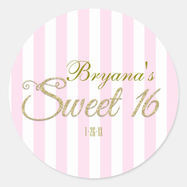 Gold Glitzer SWEET 16 Pink Gastgeschenk Stickers (Vorderseite)
