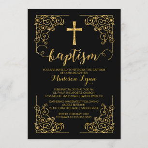 Gold Glitzer Taufe Christening Cross Einladung